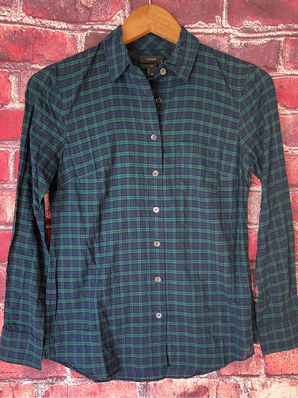 J.Crew The Boy Shirt in Black Watch Plaid Navy Green Button Up